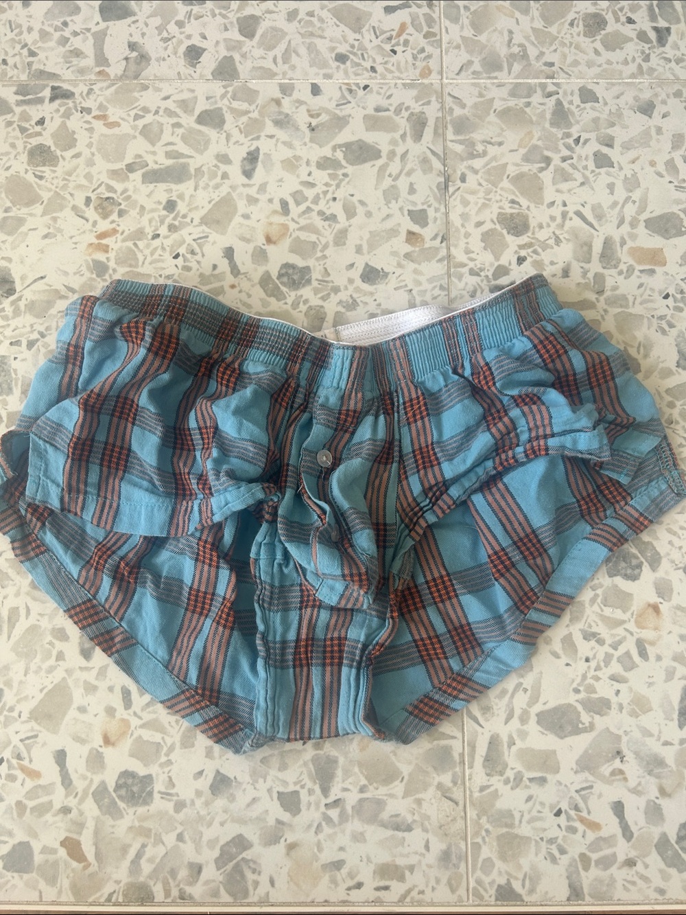 Men's Plaid Cotton Boxer Briefs in Light Blue